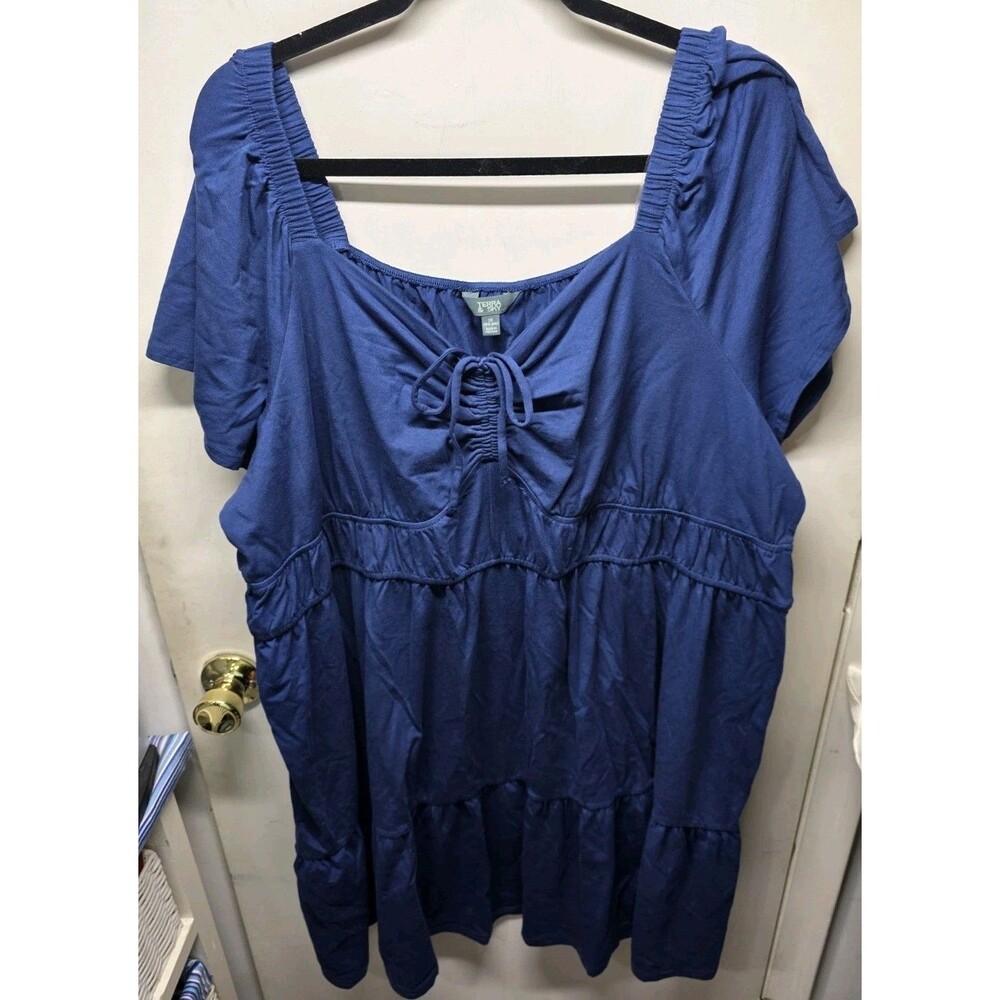 Terra Sky Square Neck Mini Dress Blue Indigo Essence Plus Size 3X 24W/26W